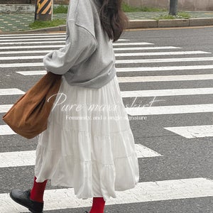 [무배][MADE/1만장돌파]퓨어 5단캉캉 롱 맥시 플레어 스커트