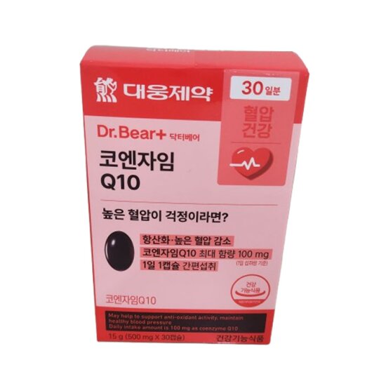 <b>대웅제약</b> DR.BEAR+닥터베어 코엔자임Q10 30일분 <b>혈압</b>건강 황산화 높은 <b>혈압</b>감소도움