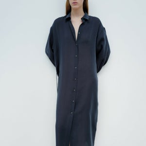 르917 Waist String Shirt Dress [Navy]