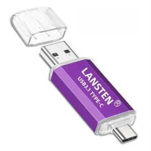 LANSTEN 64GB/128GB/256GB USB C 플래시 드라이브, 최대 40-60MB/s 쓰기 속도, 폰 및 PC용 (보라색)
