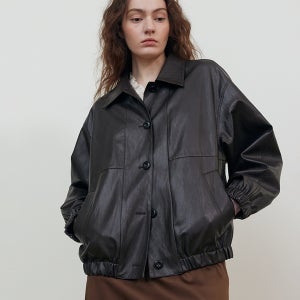 [스텝어라운드] Loose fit leather stitch blouson_BROWN