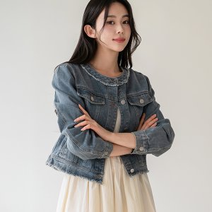 여성 노카라 데님 청 자켓 봄 간절기 아우터