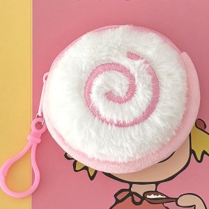 파우치, 동전지갑, 소프트 인조 퍼 동전 지갑 - 사각형 및 원형 디자인 핑크 지퍼, 동전
