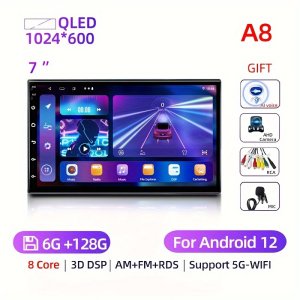 8 코어 6G for RAM+128G ROM 11 GPS 차량 라디오, 7’’ 2 DIN QLED 스크린, GPS BT DSP +카플레이+ 아웃+4G+5G WIFI+7 컬러