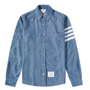 톰브라운 버튼 셔츠 다운 샴브레이 MWL272E 00111 450 스트레이트핏 블루