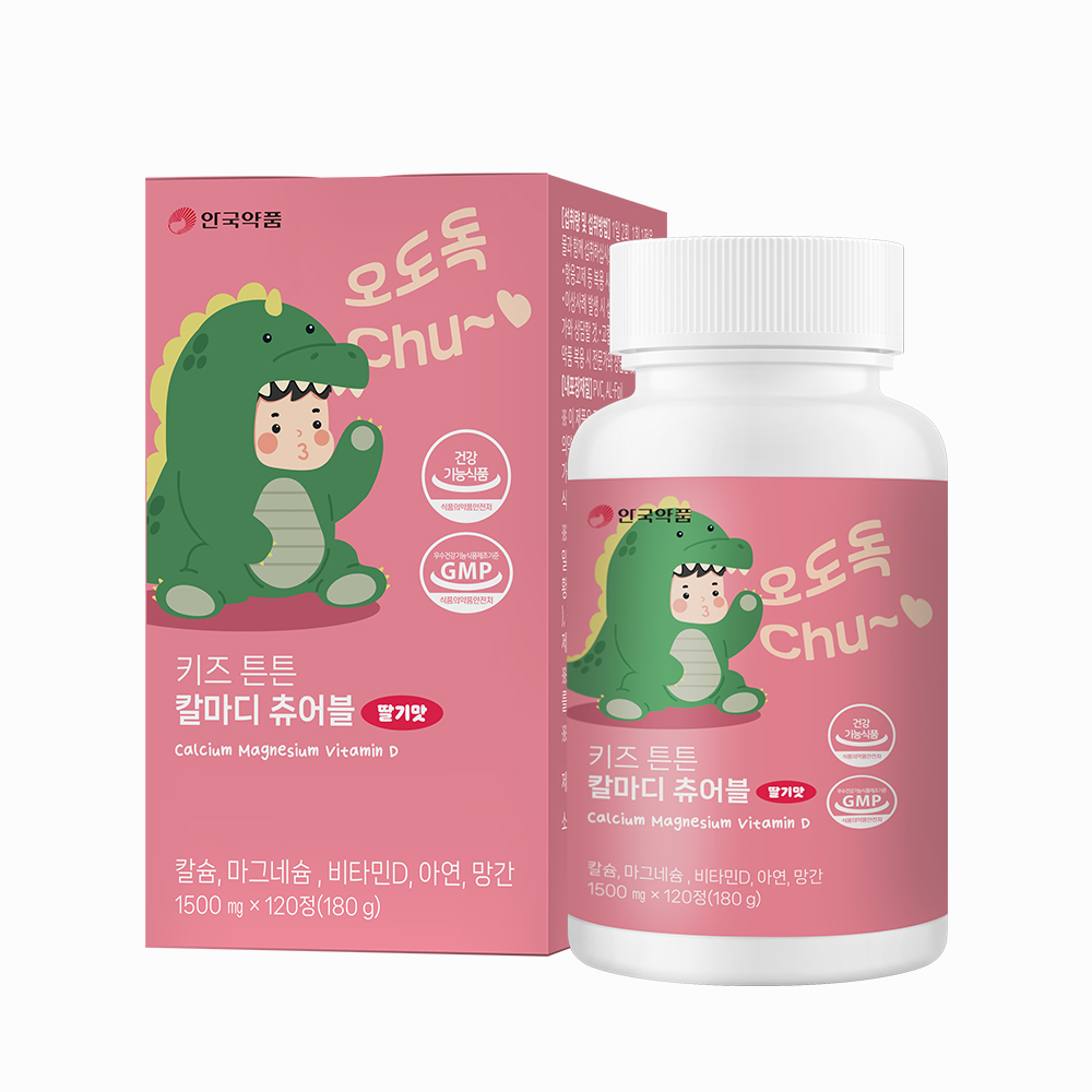 <b>안국약품</b> 키즈 튼튼 칼마디 츄어블 딸기맛 1500mg x 120정, 1개