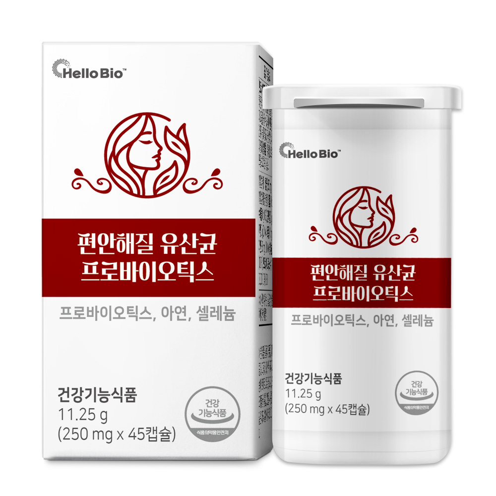 헬로<b>바이오</b> 편안해질 유산균 프로<b>바이오</b>틱스 250mg x 45캡슐, 1개