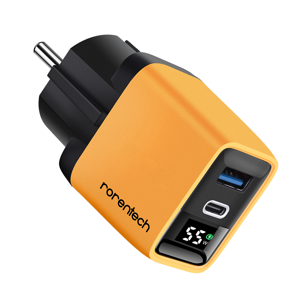 로랜텍 꿀벌 GaN 접지형 LCD 듀얼 C타입 초고속 충전기 옐로우