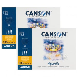 [1+1패키지] 캔손 아쿠아렐 수채화 스케치북 1면제본패드 300g (12매입) 23x31cm 중목 1팩 (2권) - CA106-002