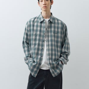 빅유니온,[BU25SSH03-BGR] 옴브레 체크 셔츠 (블루이쉬그린)