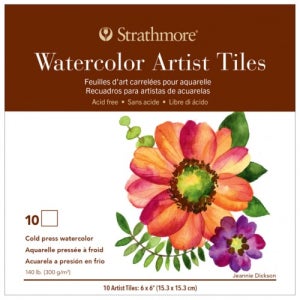 12000 스트라스모아 워터칼라 아티스트 타일 수채화용지 Cold press 300g 15x15cm 1팩 (10장) - GI105973