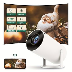 새로운 업그레이드 HY300 프로 휴대용 LCD 스마트 프로젝터 내장형 720P 고루멘 쿼드 코어 프로세서 11 지원 4K AV1 풀 HD 2.4g/5g 듀얼 밴드 WiFi6