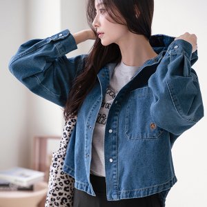 여성 포켓 자수 후드 데님 자켓 봄옷 캔마트