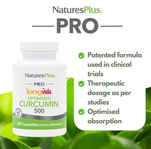 Natures Plus PRO 롱비다 커큐민 500mg - 60캡슐 한 활성산소 <b>보호</b> 촉진 GMO 없음 비건 및 글루텐 60회분