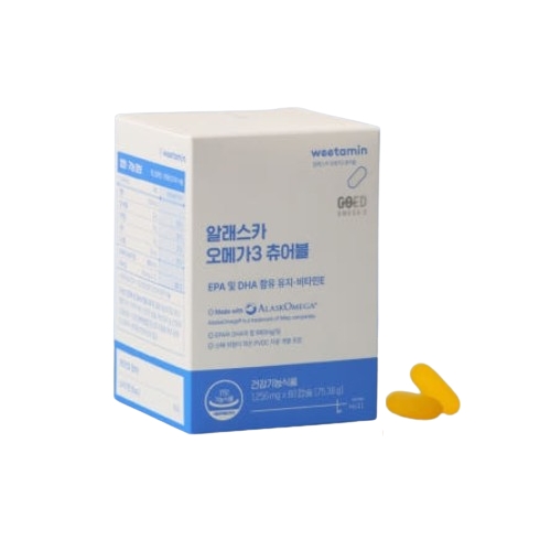 위타민 <b>알래스카 오메가</b>3 츄어블 1256mg x 60캡슐, 1개
