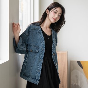 여성 브이넥 데님 청자켓 노카라 봄옷 캔마트