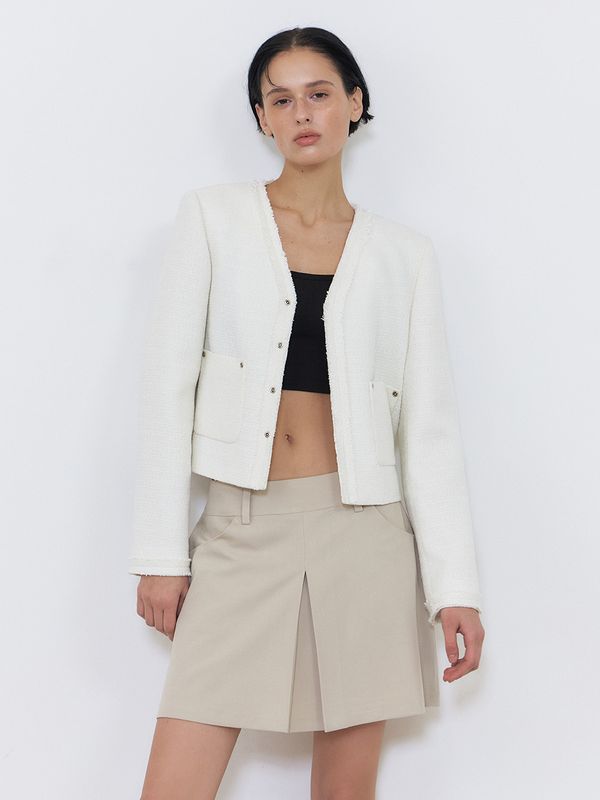 [에트몽] Rivet Pocket Tweed Jacket, Ivory_JK110USS02