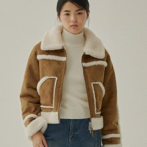 우먼 크롭 리버시블 무스탕 Brown