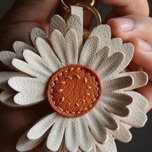 데이지 꽃 백참 데이지 가죽 키링 펜던트, 마음새김 가죽공방