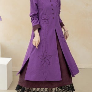 배색꽃이중린넨원피스 [DB50659]