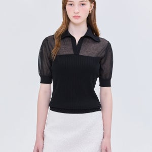 [질스튜어트 뉴욕 여성] [백화점BEST] 블랙 짜임 코튼혼방 5부소매카라니트 JSSW5B350BK