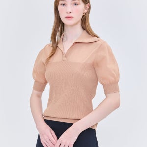 [질스튜어트 뉴욕 여성] [백화점BEST] 베이지 짜임 코튼혼방 5부소매카라니트 JSSW5B350I2