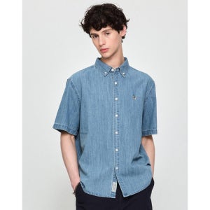 헤지스 남성 라이트블루 데님 반팔 셔츠 110 472464 HZSH5B505B1