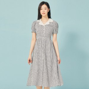 [JJ지고트] 체크 배색 레이스 칼라 원피스 (BLACK) GP5P0OP581