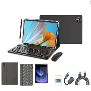 CRELANDER 태블릿 10.1인치, 키보드 및 마우스가 있는 2-in-1 태블릿, 케이스 포함, 6GB(3GB+ 확장 가능) 램 128GB 롬, 1280x800 IPS HD