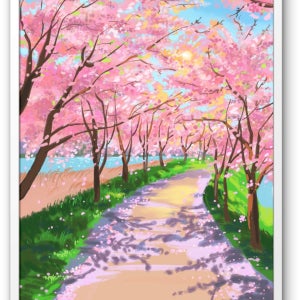 A사이즈 봄 벚꽃길풍경 일러스트그림 액자&포스터, 씨솔아틀리에