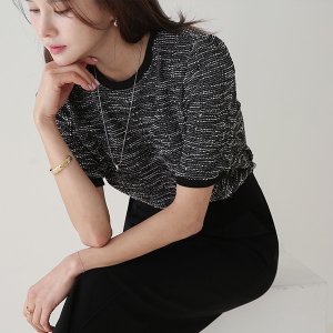 여성 샤 트위드 반팔티셔츠 봄 여름 간절기