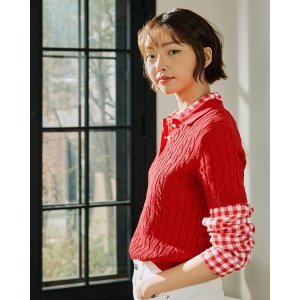 [롯데백화점] 빈폴 레이디스 리넨 깅엄 체크 슬림핏 셔츠 - 레드 (BF5364C076) LE1219032381
