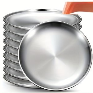 스테인리스 스틸 샐러드 접시 10개 세트, 트레이, 주방용 트레이, 캠핑 플레이트, 레스토랑 식사용 바베큐 뷔페 디쉬, 20cm, 실버