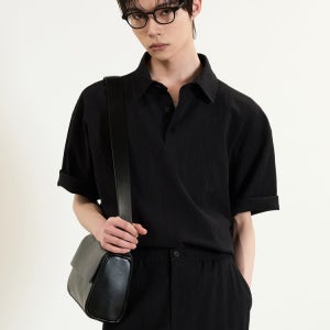 [티엔지티] Kinoshita Seersucker Collared T-Shirts (Black) TNTS5E205BK