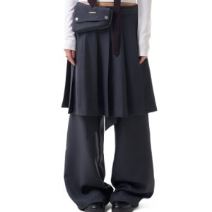 [이우가마카라스] Belted Bag Pleats Midi Skirt (Dark Gray) IUG25SK01DG