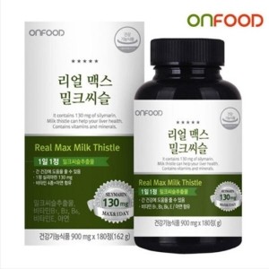 <b>온푸드</b> 리얼 맥스 밀크씨슬 간영양제 900mg 180정x2병 간건강 실리마린 피곤할때영양제