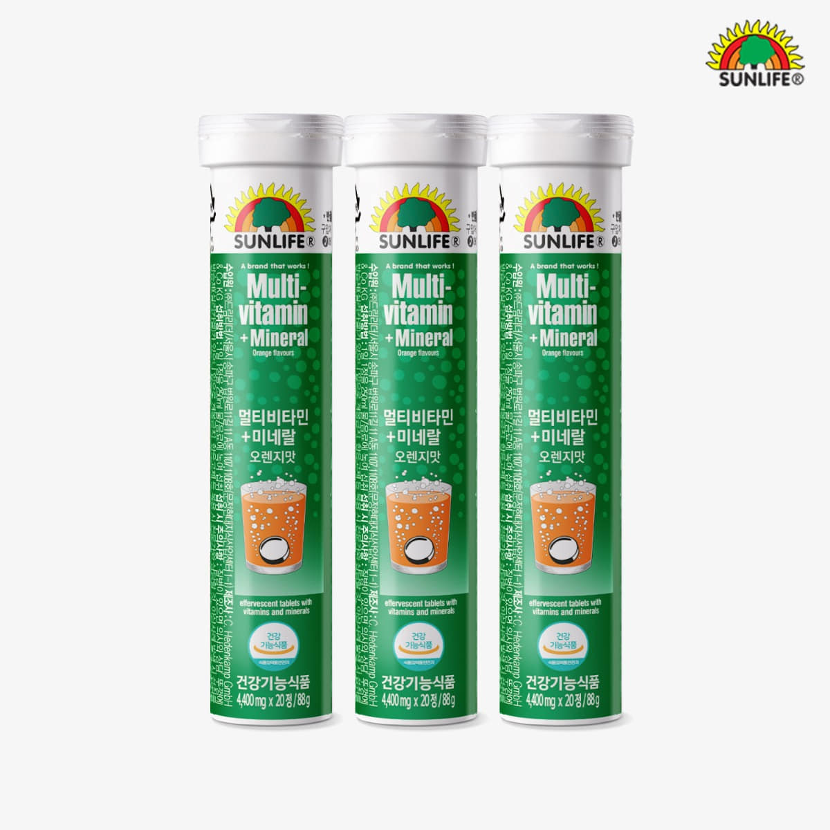 <b>썬라이프</b> <b>썬라이프 멀티</b>비타민 <b>미네랄</b> 오렌지 맛 20정 3병