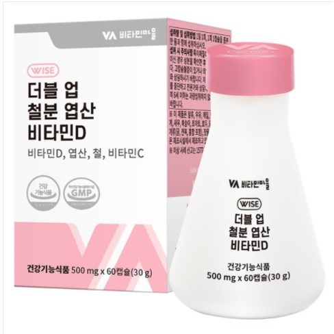 비타민마을 <b>와이즈</b> 더블업 철분 엽산 비타민D  60정  4박스