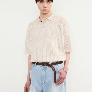 [티엔지티] Crochet Polo Knit Top (Melange Beige) TNSW5E205I2