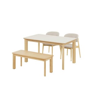 까사미아 포멜로 세라믹식탁 4인세트 140cm 내추럴_벤치1100 1EA, 가죽체어2EA