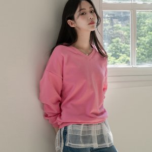 여성 브이 패치 긴팔 얇은 맨투맨 봄 간절기