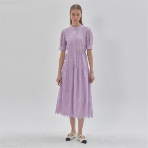 [라이] LIE 레이스 패턴 버튼 원피스 퍼플