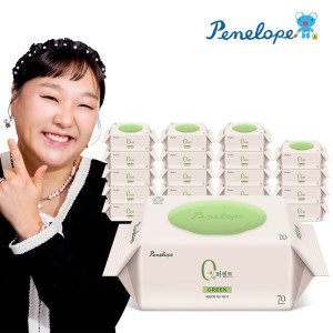페넬로페 (최종가19460원) 페넬로페 물티슈 70g 고평량 0퍼센트 그린 20팩 캡형 유해성분 피부자극 0%