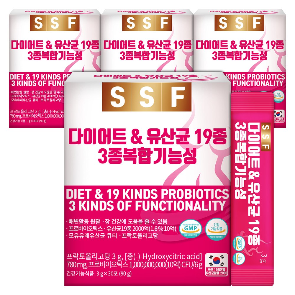 순수식품 다이어트 <b>유산균</b> 17종 포스트바이오틱스 4박스(120포) 모유 유래 가르시니아 프리바이오틱스 프로바이오틱스 체지방감소 배변활동원활 3중기능성 건강기능식품  3g  120개