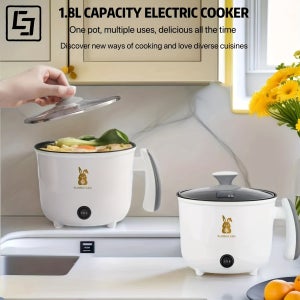 단일층 전기 요리 냄비 CSC 1.8L 용량, 소형 화이트 주방 냄비, 다기능 전기 요리 냄비, 작은 전기 핫팟, 학생용 기숙사/사무실/가정용 전기 가열 냄비, RV 차량 장착용