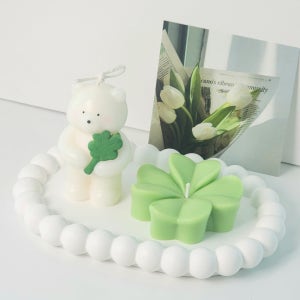 [무료선물포장] 행운곰 네잎클로버 석고트레이 캔들 세트, 예설담