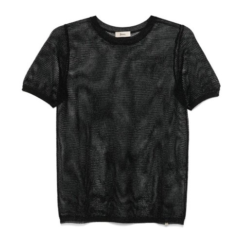 HERNO 에르노 저지 블랙 메쉬 반팔 티셔츠 MG000173D76070 9300 NERO