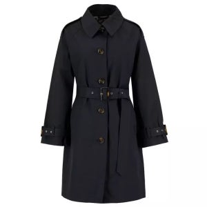 바버 마이아 방수 코튼 롱 슬리브 트렌치코트 블랙 타탄 여성 기능 트렌치 코트 Womens Maia Showerproof Cotton Long Sleeve Tre 130403104