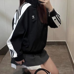 아디다스 우먼스 아디브레이크 삼선 트랙탑 저지 자켓 블랙 화이트 HY4261