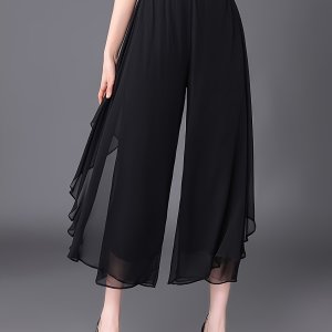 블랙 와이드 레그 캐주얼 치마 바지